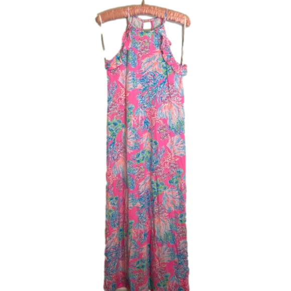 LILLY PULITZER Billie Halter Neck Pima Cotton Maxi Dress Prosecco Pink - Picture 1 of 6